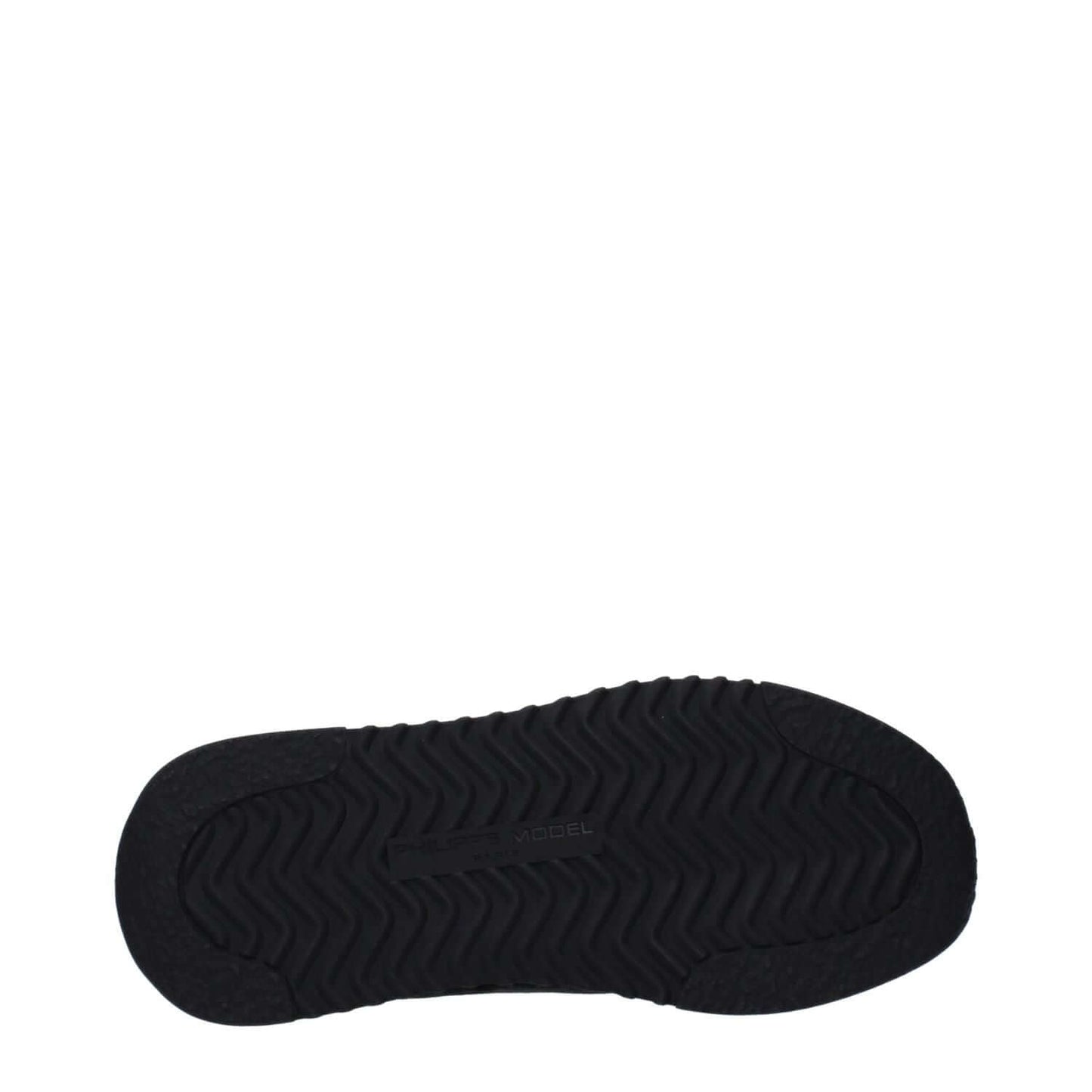 Sole of Philippe Model Blue Leather Athletic Sneakers with logo and unique tread design, view from underneath the sneaker.