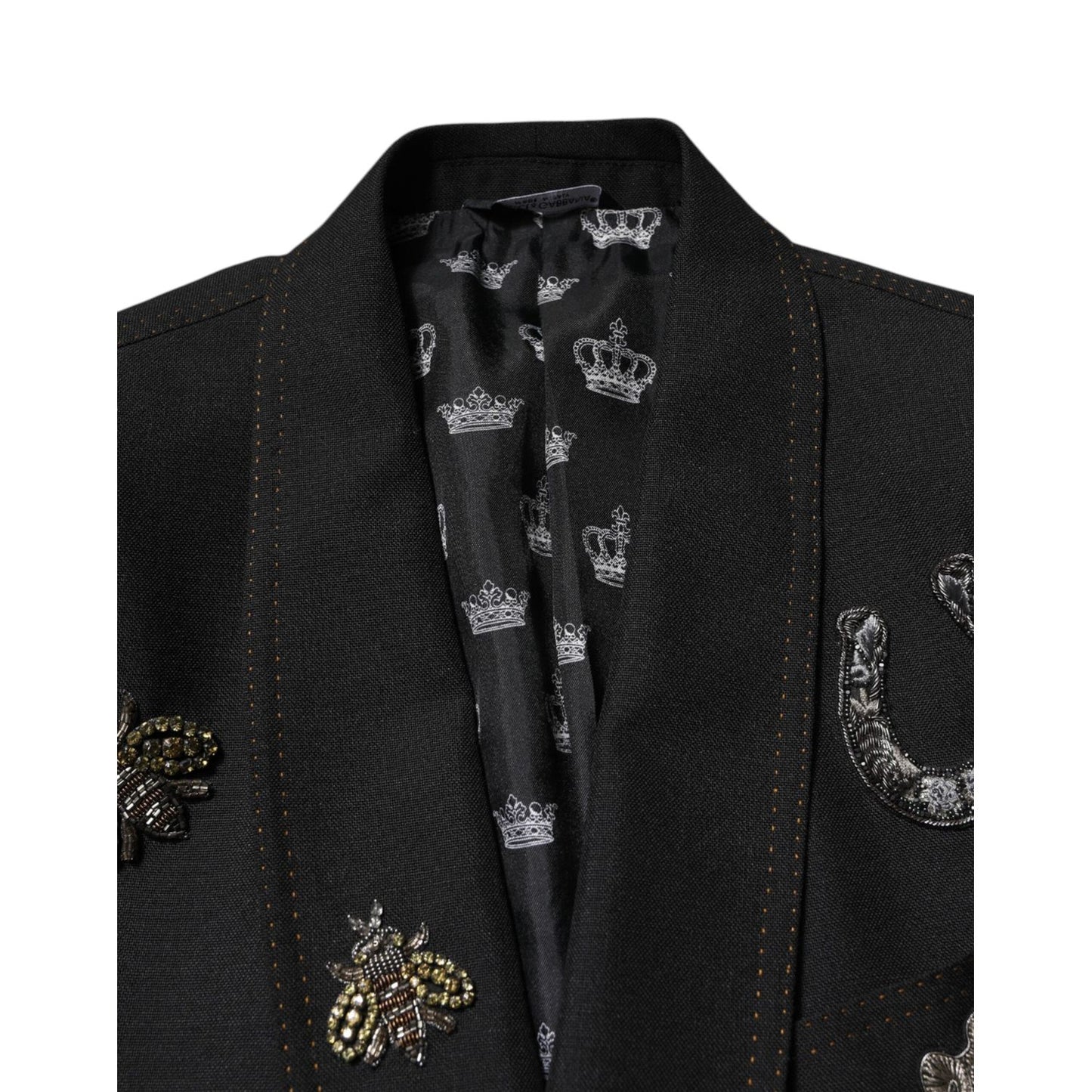 Dolce & Gabbana Black Bee Crown Embellished Suit Coat Blazer JKT41552-50
