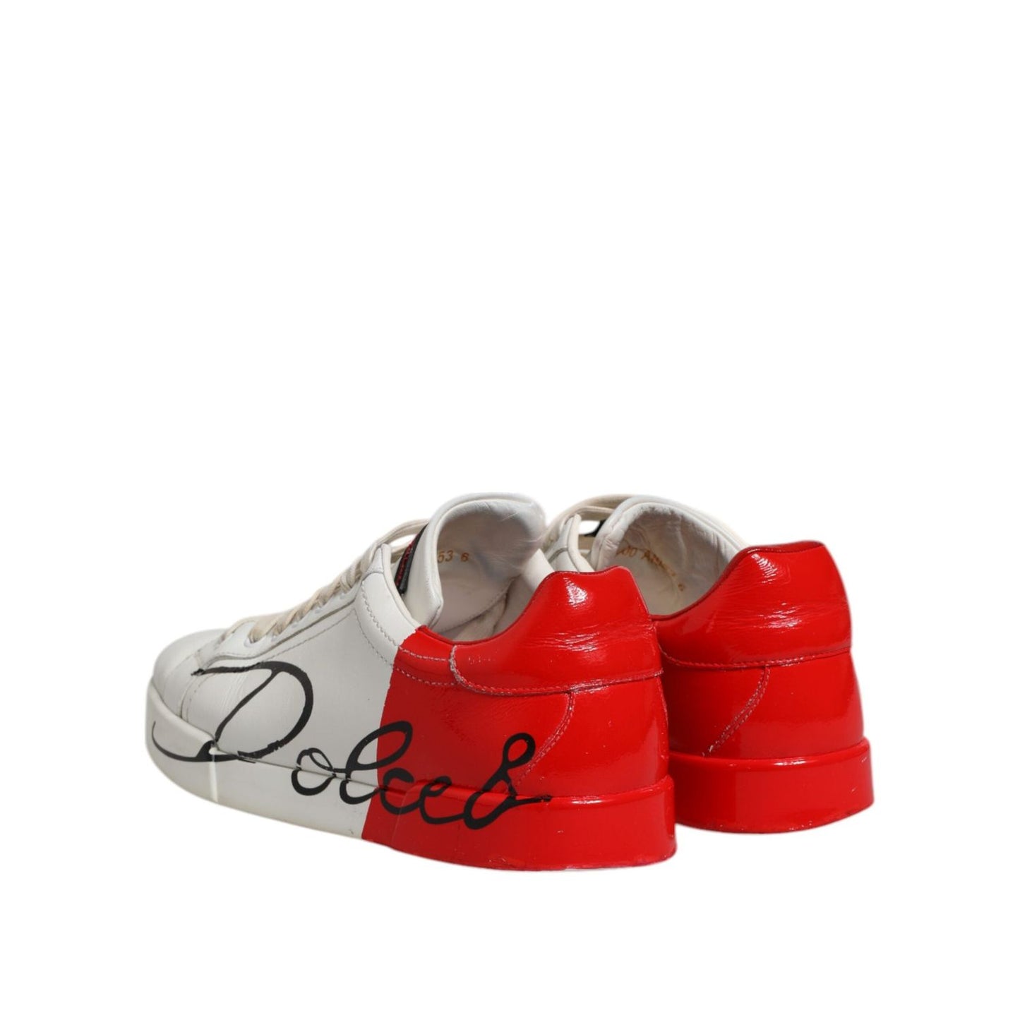 Dolce & Gabbana White Red Leather Logo Low Top Sneakers Shoes