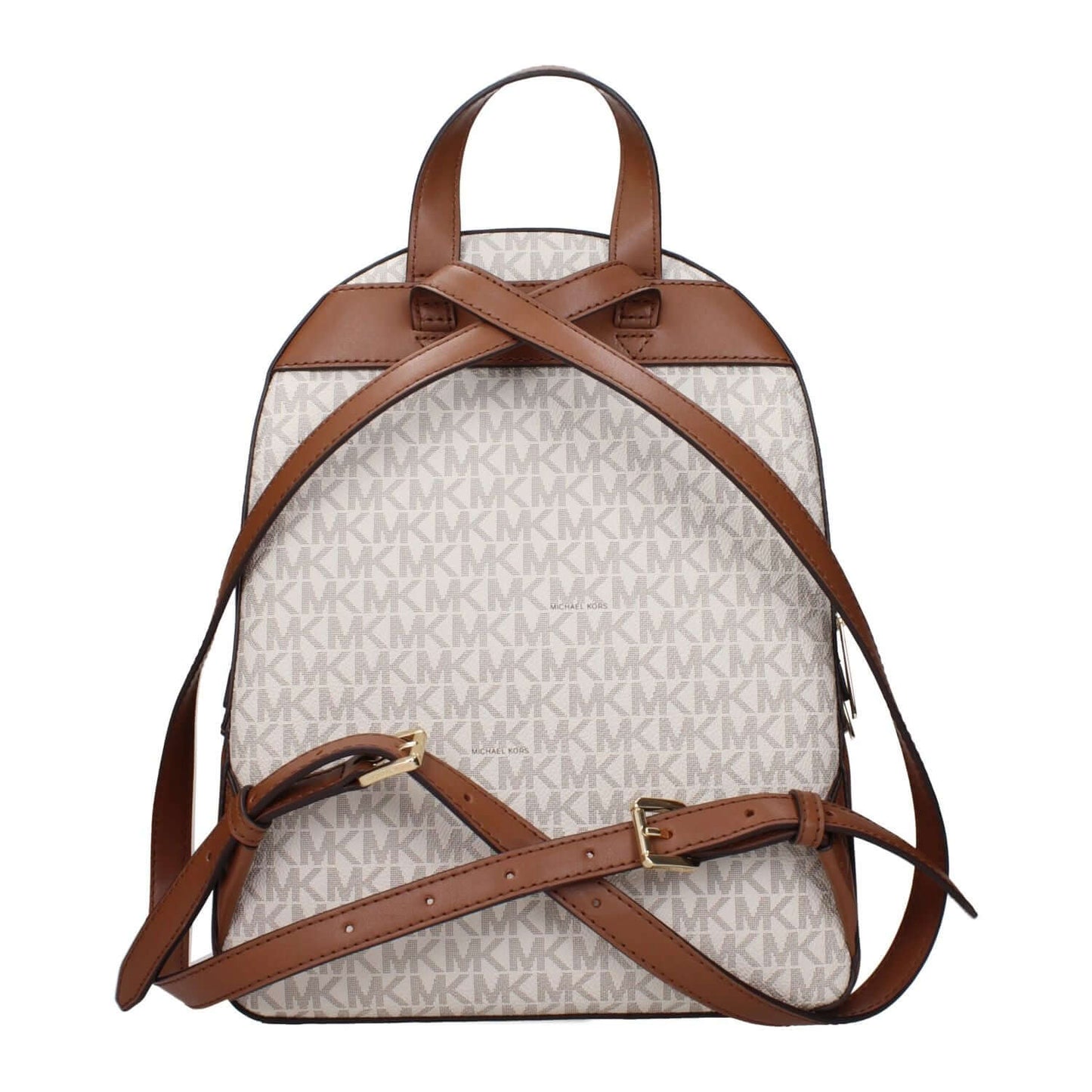 Michael Kors Beige Fabric Backpack with logo and adjustable straps.