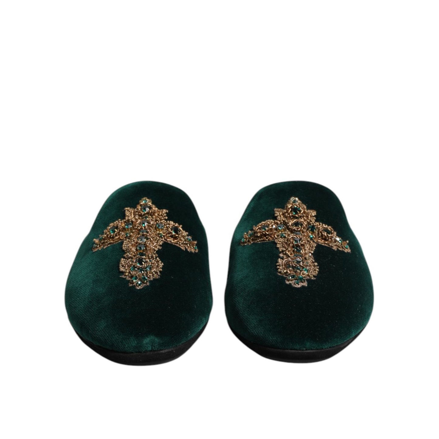 Dolce & Gabbana Green Velvet Cross Embellished Slippers Shoes MV7624-39
