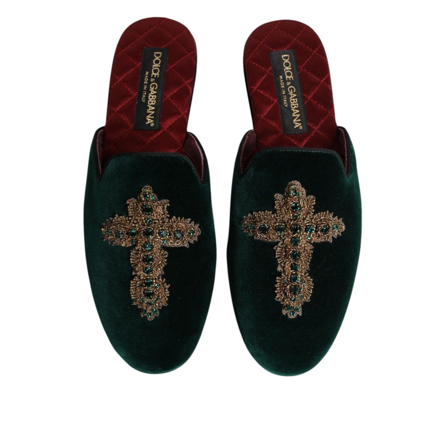 Dolce & Gabbana Green Velvet Cross Embellished Slippers Shoes MV7624-39