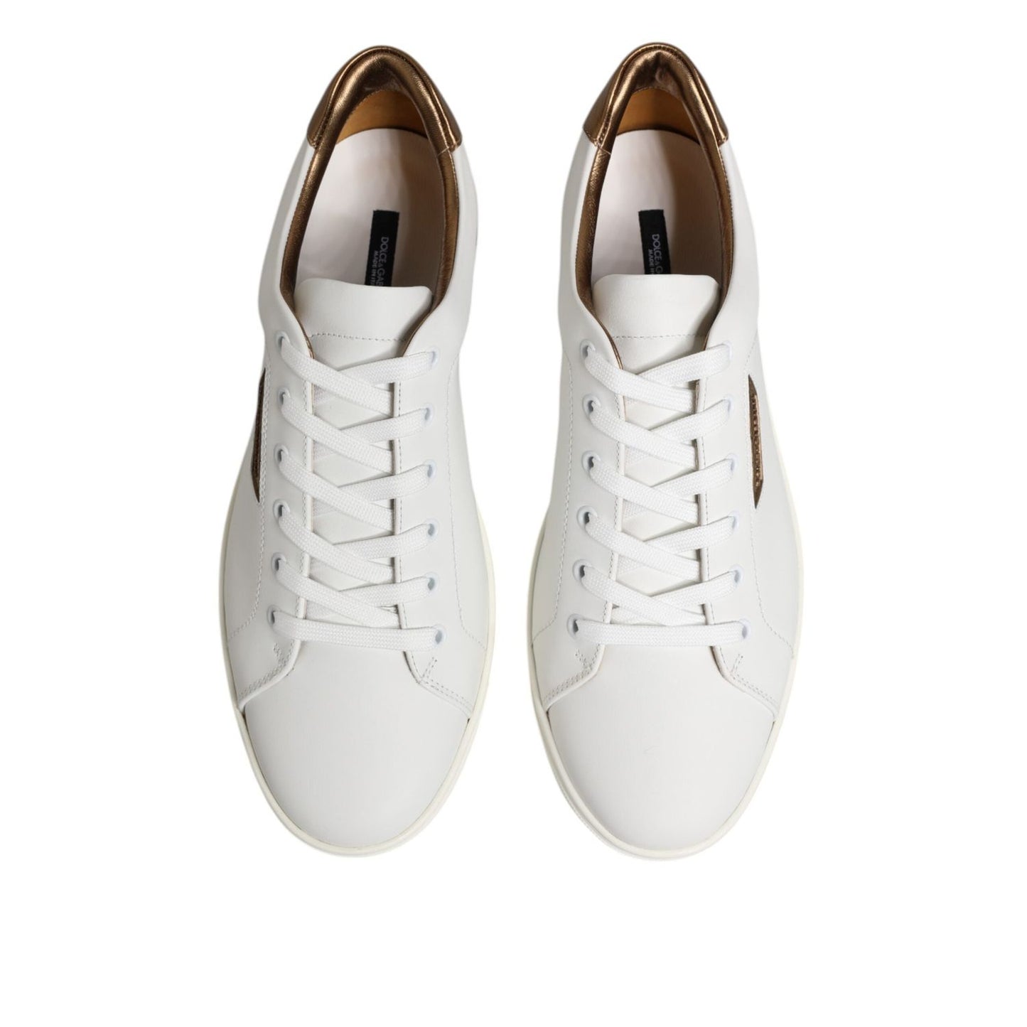Dolce & Gabbana White Brown Leather Low Top Men Sneakers Shoes MV7383-43