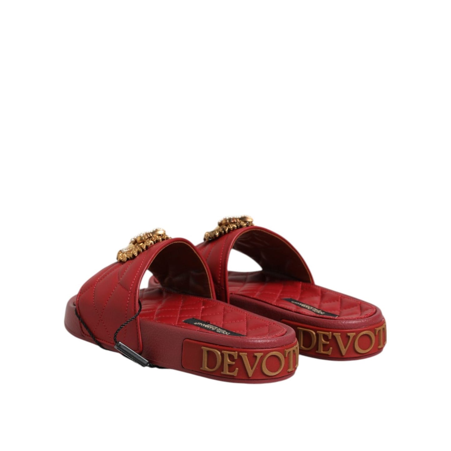 Dolce & Gabbana Red Devotion Matelassé Leather Slides Shoes LA12784-35