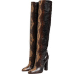 Dolce & Gabbana Brown Python Snakeskin Print Riding Boots Shoes LA12866-36.5