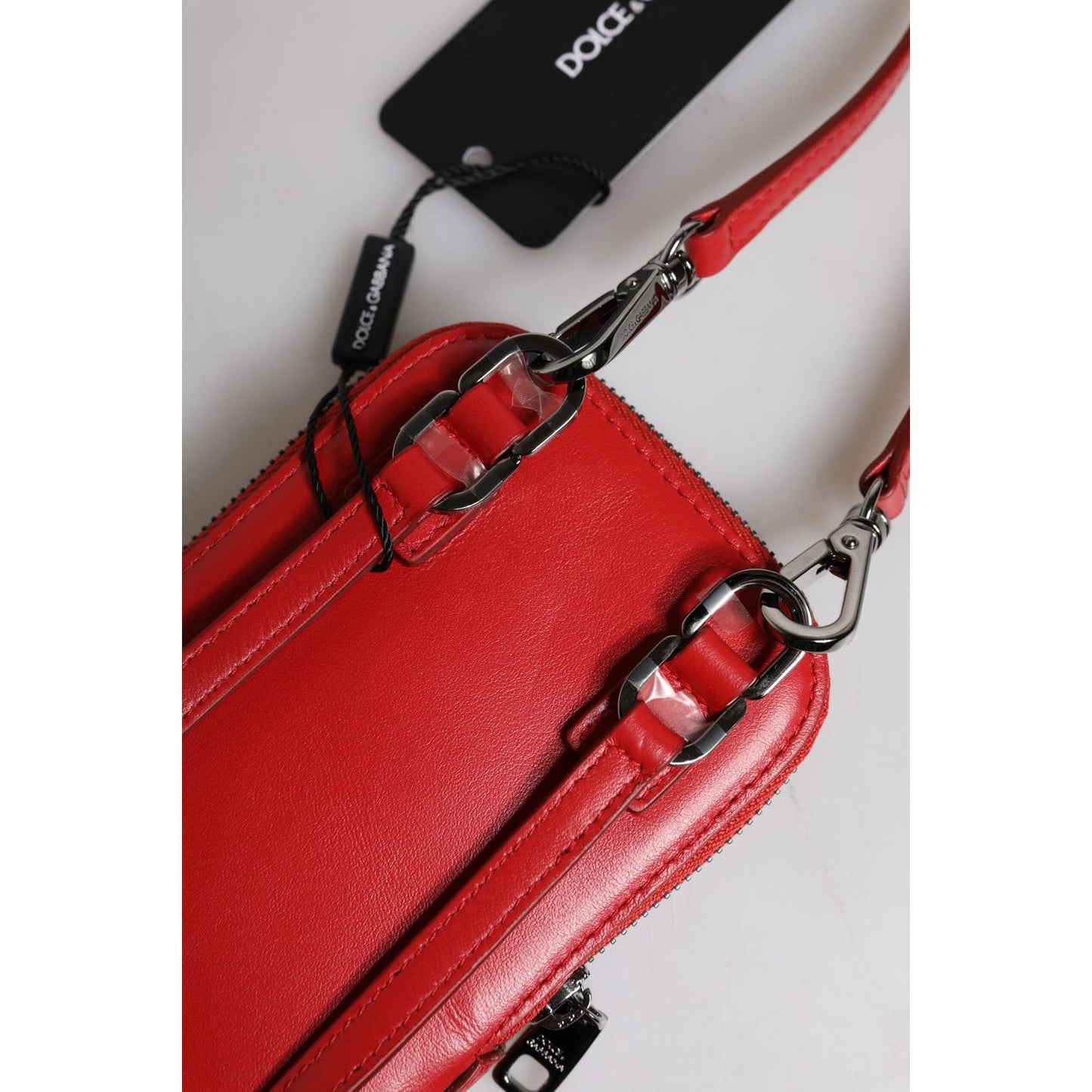 Dolce & Gabbana Red Leather Purse Phone Sling Crossbody Neck Strap Bag BAG4703