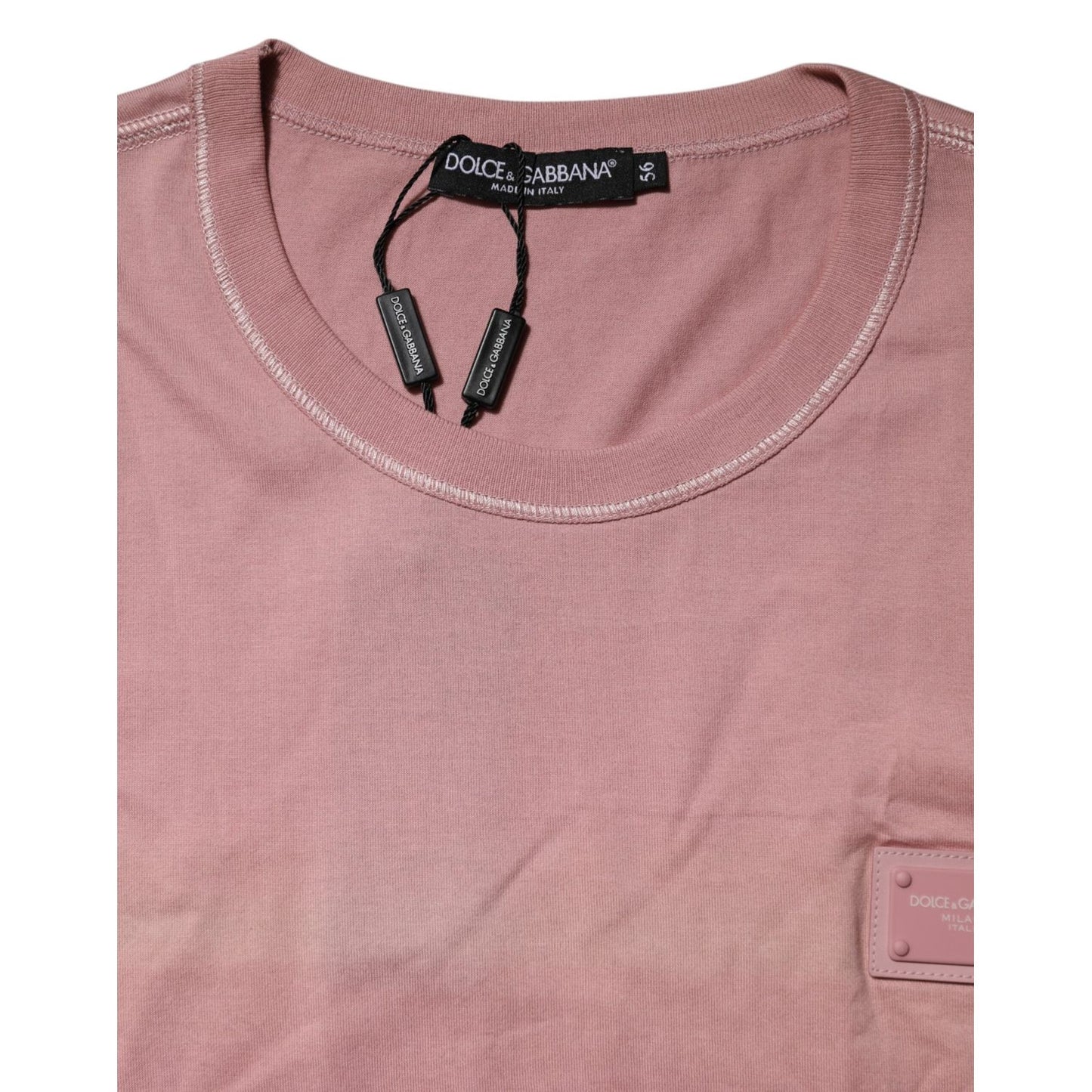 Dolce & Gabbana Pink Logo Plaque Cotton Crew Neck T-shirt