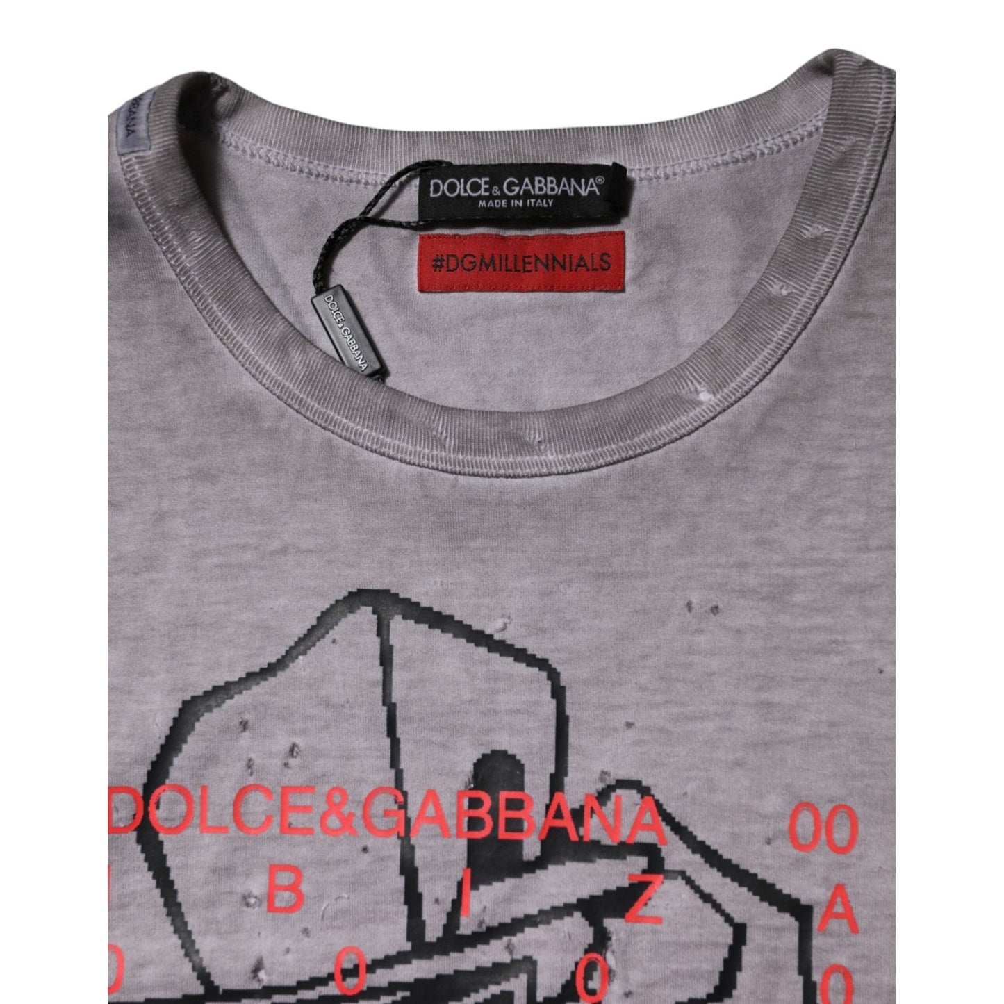 Dolce & Gabbana Gray Graphic Print Cotton Crew Neck T-shirt TSH91050-52