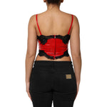 Dolce & Gabbana Red Black Lace Trim Polyester Sleeveless Tank Top TSH90624-2