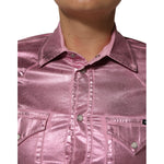 Dolce & Gabbana Pink Cotton Stretch Collared Cropped Jacket