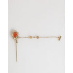 Dolce & Gabbana Gold Brass Crystal Chain 925 Sterling Silver Pin Brooch