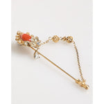 Dolce & Gabbana Gold Brass Crystal Chain 925 Sterling Silver Pin Brooch
