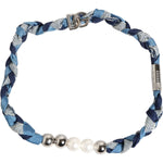 Dolce & Gabbana Blue White Braided Silver Metal Logo Beaded Men Bracelet