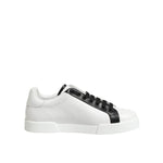 Dolce & Gabbana Black White Leather Portofino Sneaker Shoes