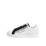 Dolce & Gabbana Black White Leather Portofino Sneaker Shoes