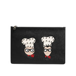 Dolce & Gabbana Black Leather #DGFAMILY Embellished Men Clutch Pouch Bag BAG4685