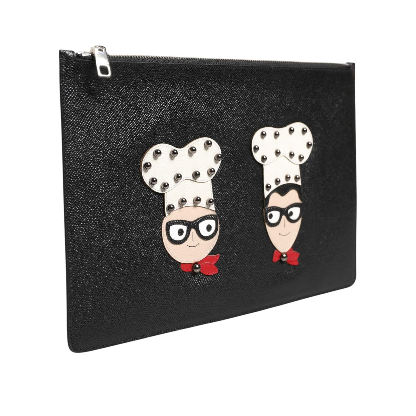 Dolce & Gabbana Black Leather #DGFAMILY Embellished Men Clutch Pouch Bag BAG4685