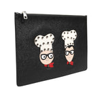 Dolce & Gabbana Black Leather #DGFAMILY Embellished Men Clutch Pouch Bag BAG4685