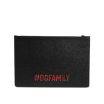 Dolce & Gabbana Black Leather #DGFAMILY Embellished Men Clutch Pouch Bag BAG4685