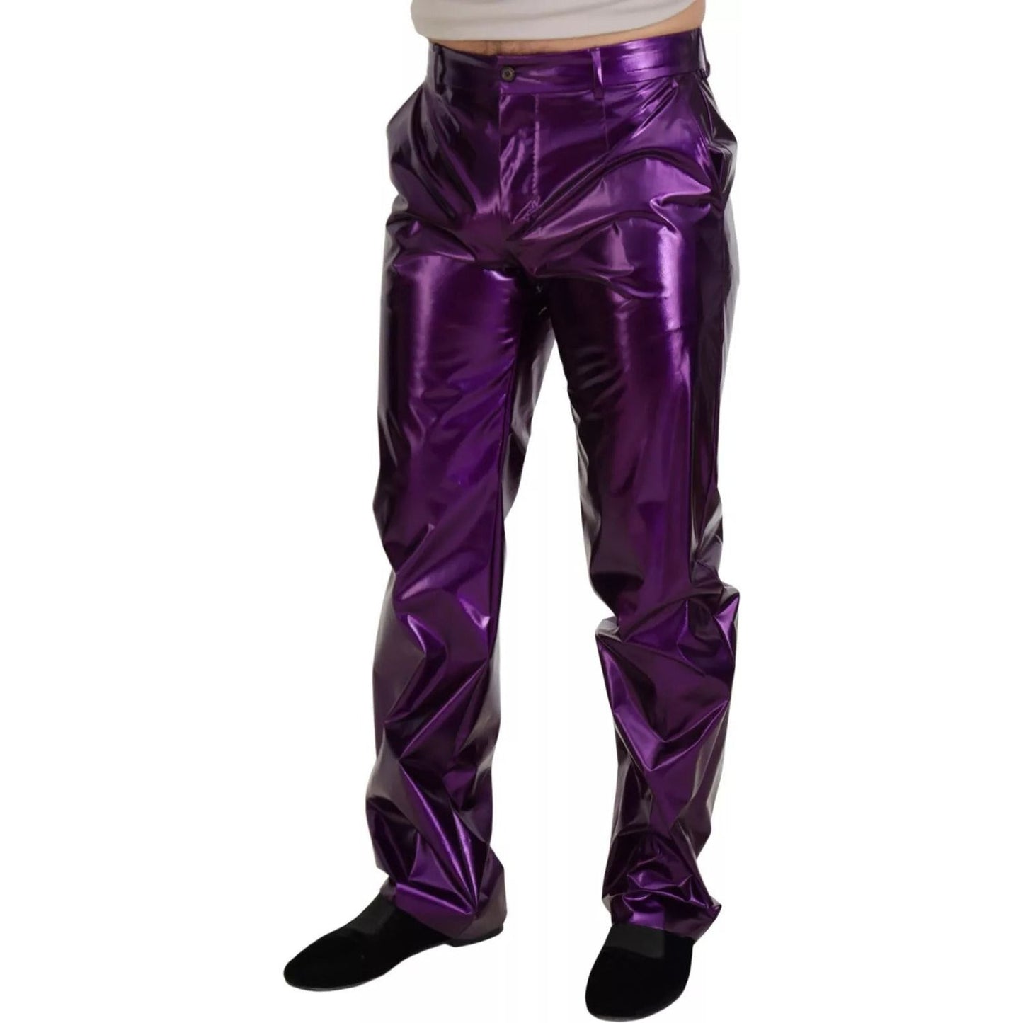 Dolce & Gabbana Purple Metallic Nylon Straight Trouser Pants
