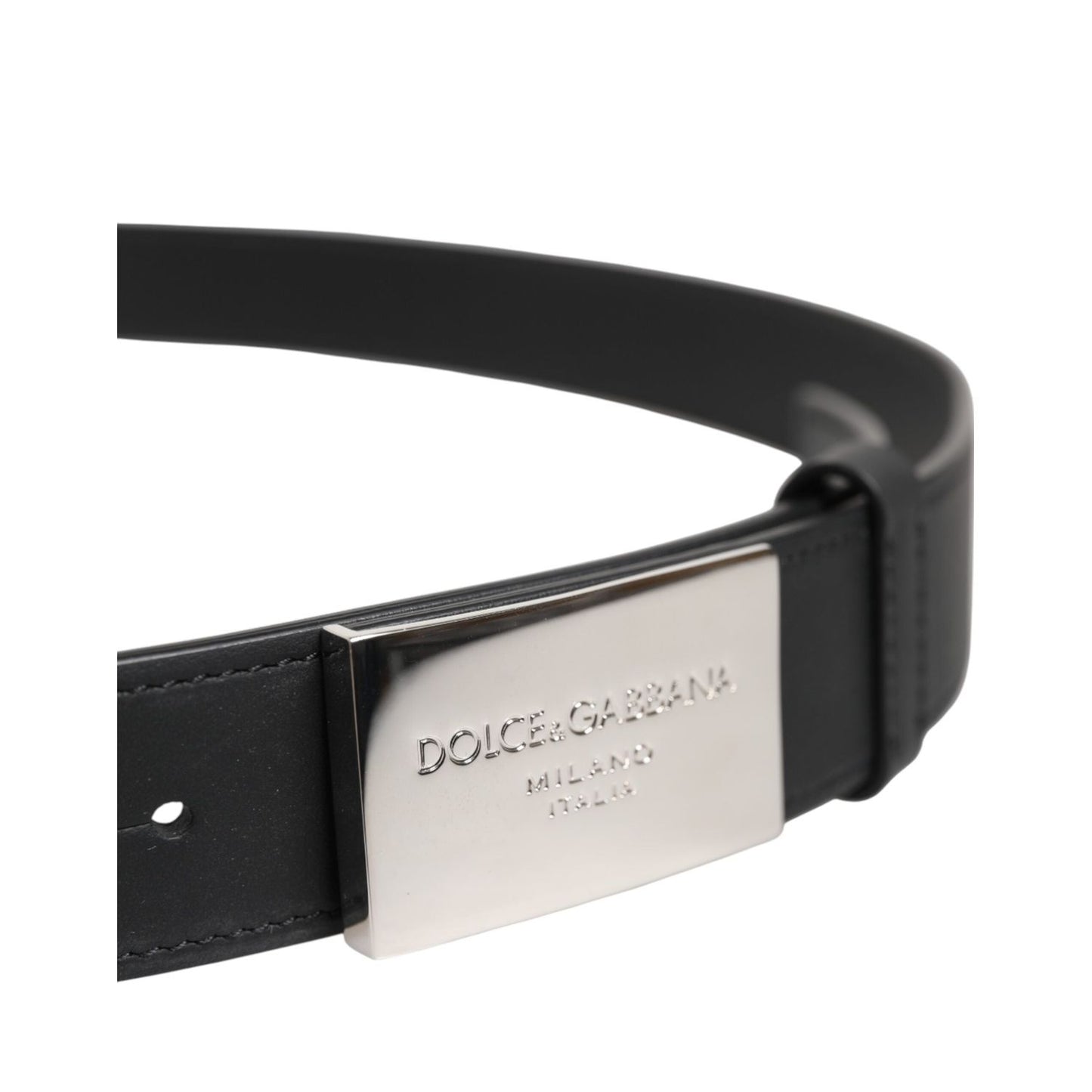 Dolce & Gabbana Black Leather Classic Metal Logo Buckle Belt BEL9603-85