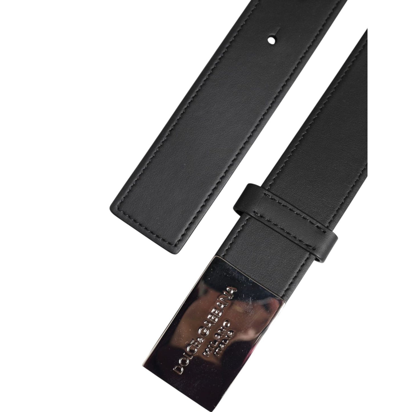Dolce & Gabbana Black Leather Classic Metal Logo Buckle Belt BEL9603-85