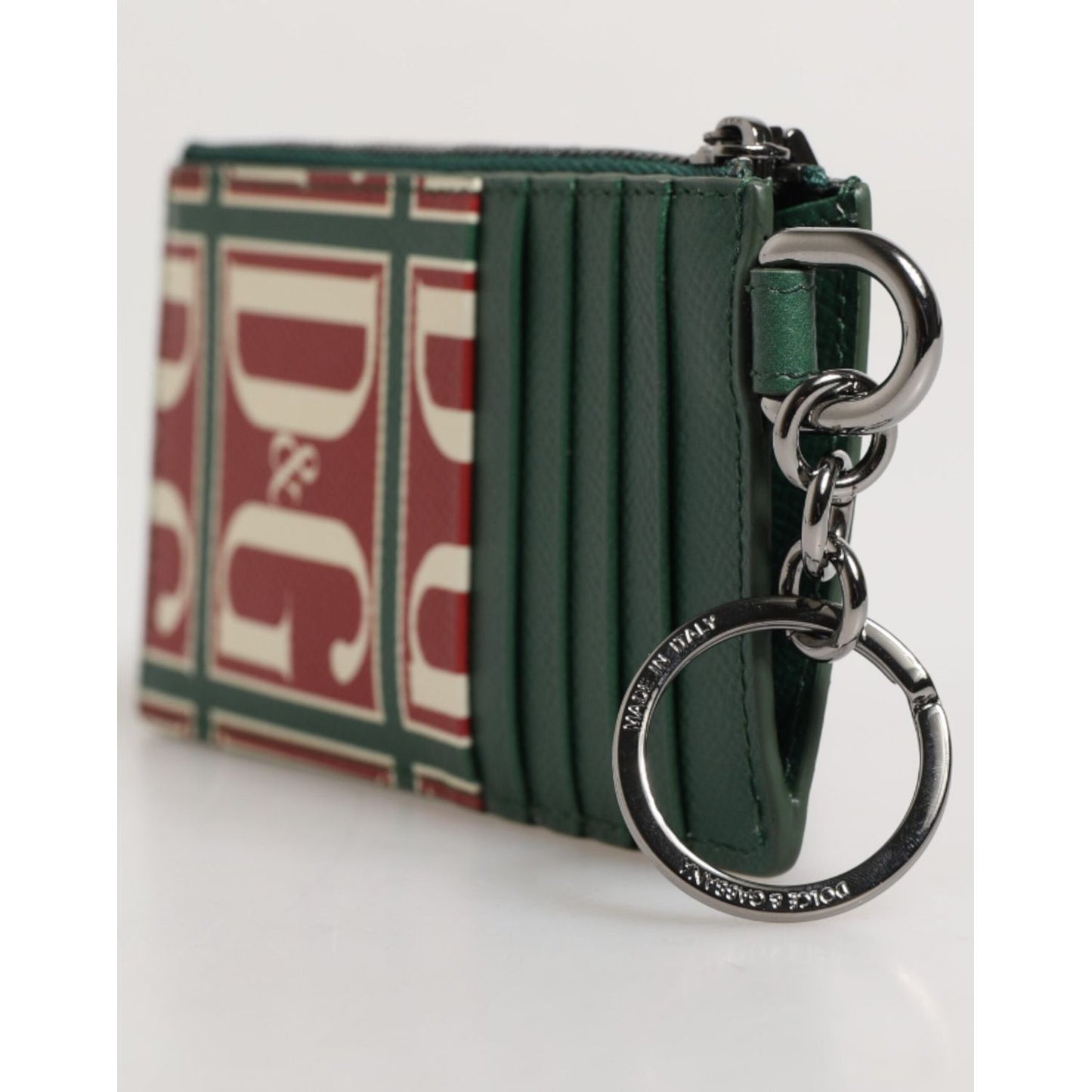 Dolce & Gabbana Green Calf Leather Logo Print Monogram Card Holder Wallet SMY11213