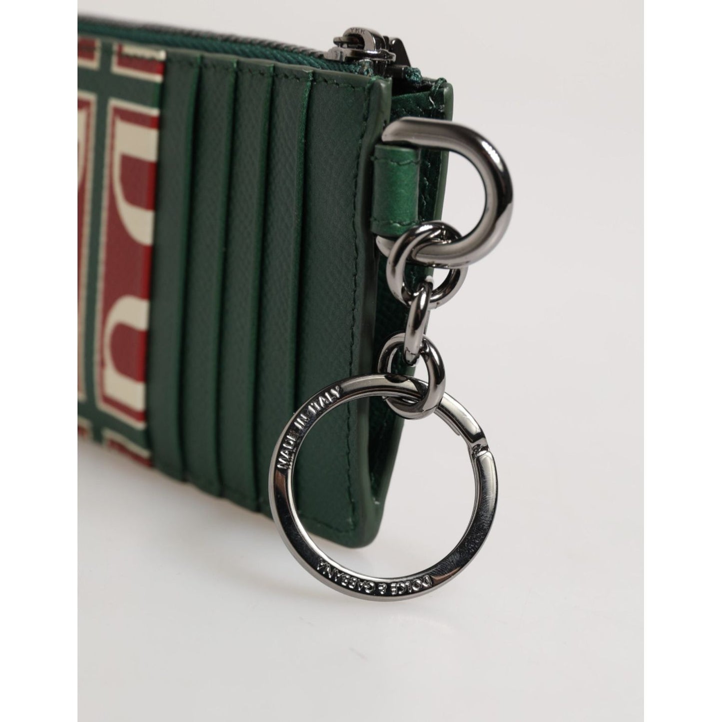 Dolce & Gabbana Green Calf Leather Logo Print Monogram Card Holder Wallet SMY11213
