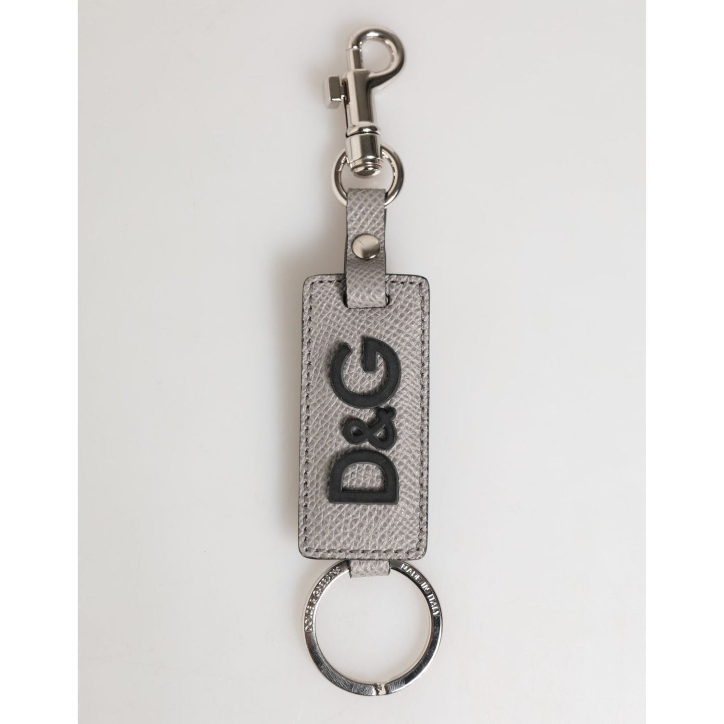 Dolce & Gabbana Gray Leather Logo Metal Ring Keychain Holder Men Keyring SMY11326