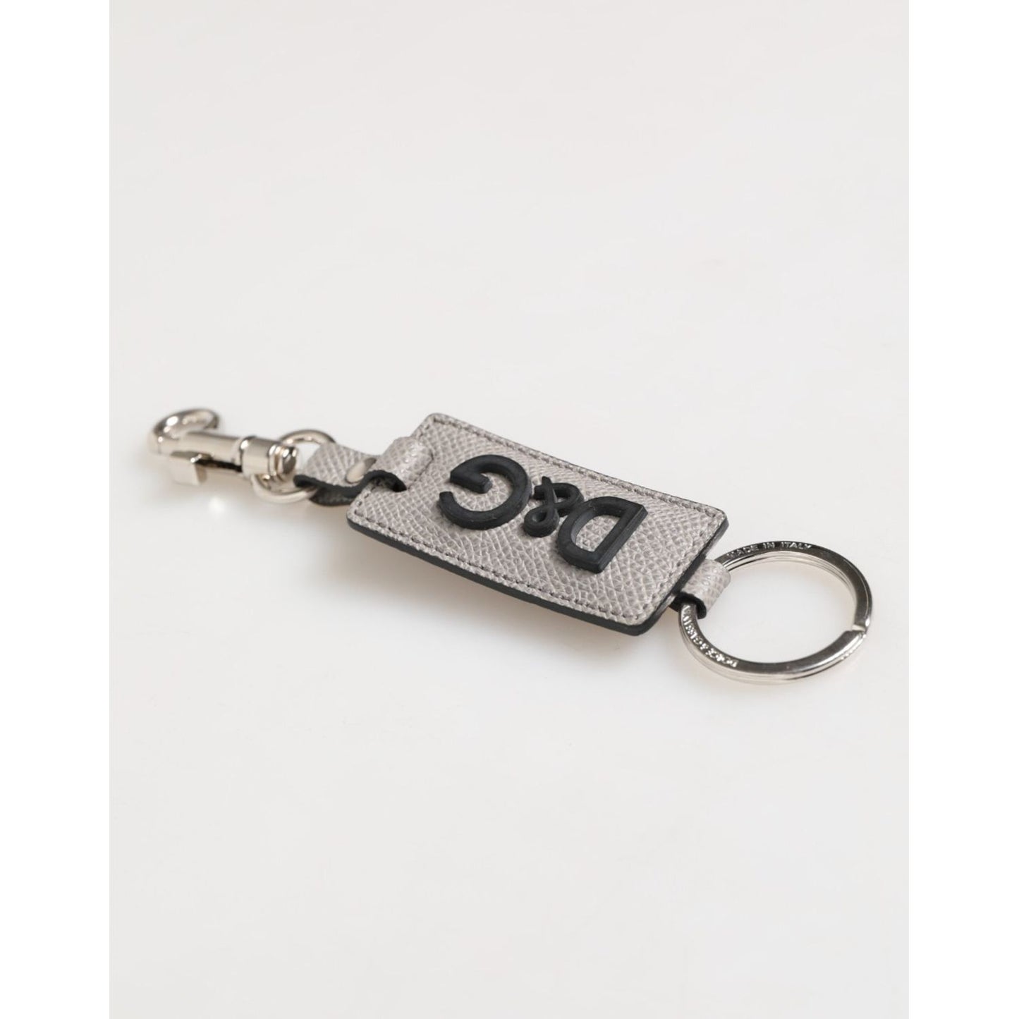 Dolce & Gabbana Gray Leather Logo Metal Ring Keychain Holder Men Keyring SMY11326