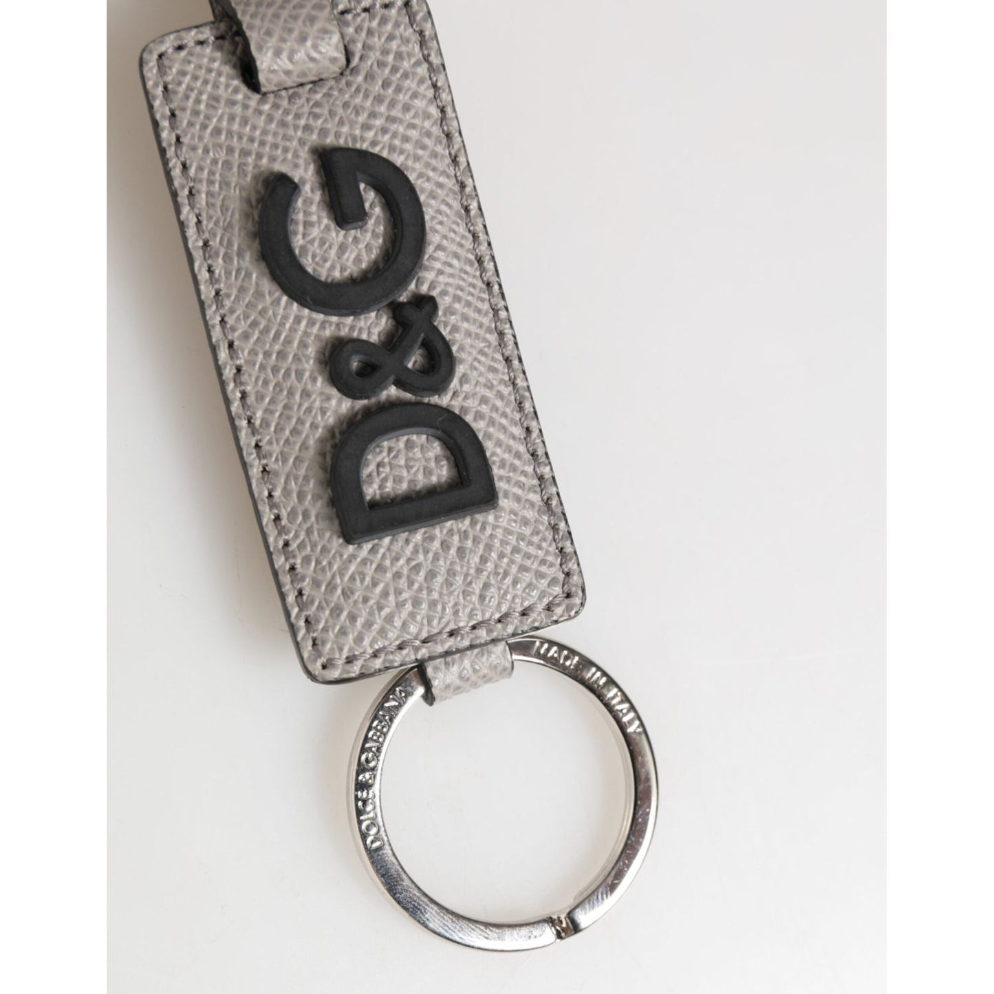 Dolce & Gabbana Gray Leather Logo Metal Ring Keychain Holder Men Keyring SMY11326