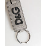 Dolce & Gabbana Gray Leather Logo Metal Ring Keychain Holder Men Keyring SMY11326