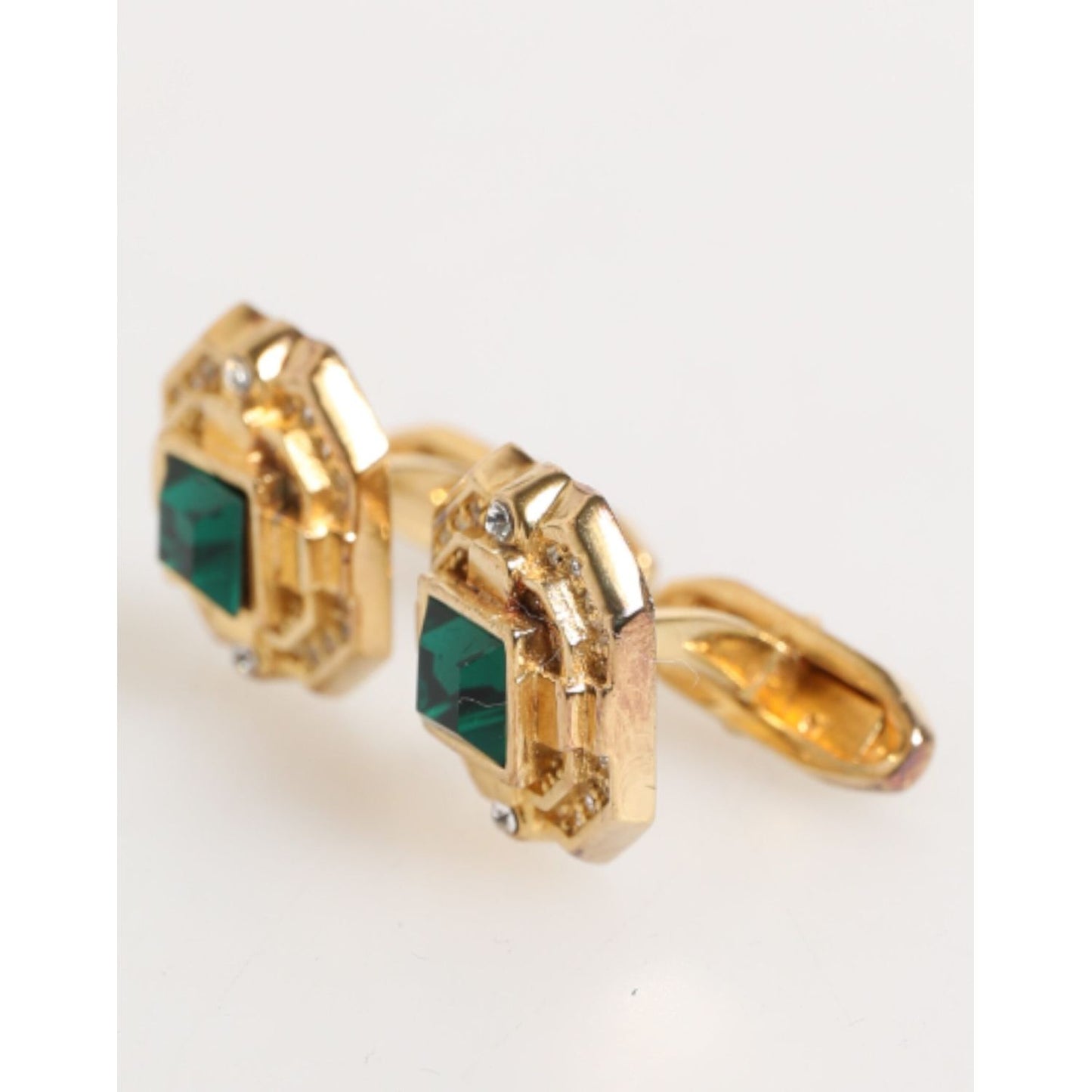 Dolce & Gabbana Emerald Green Crystal Gold Tone 925 Sterling Accessory Cufflink