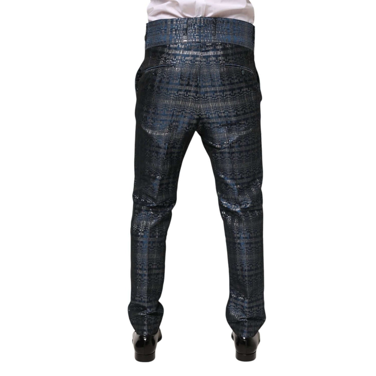 Dolce & Gabbana Blue Silver Shiny Silk Skinny Men Trouser Pants