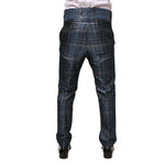 Dolce & Gabbana Blue Silver Shiny Silk Skinny Men Trouser Pants