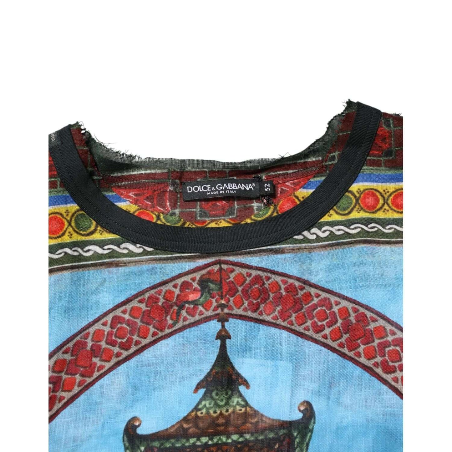 Dolce & Gabbana Multicolor Cotton Linen Temple Print T-shirt
