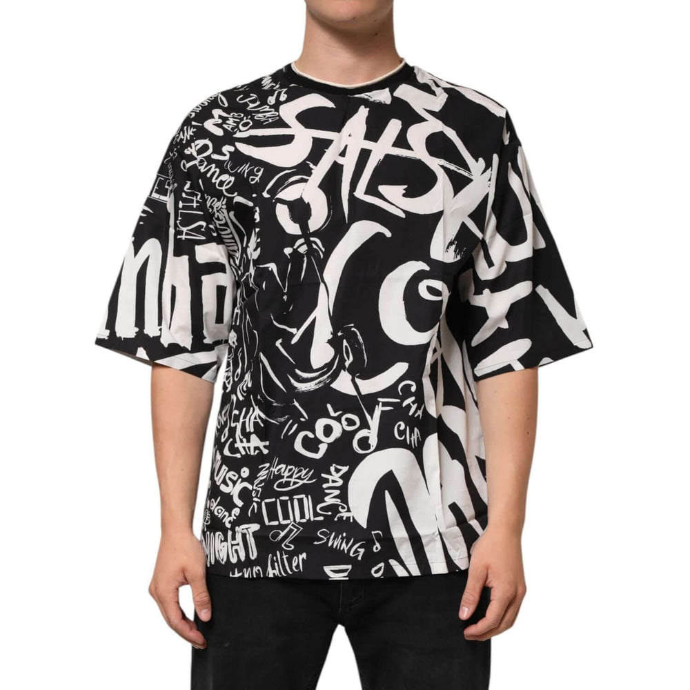 Dolce & Gabbana Black White Cotton Oversized Graffiti T-shirt