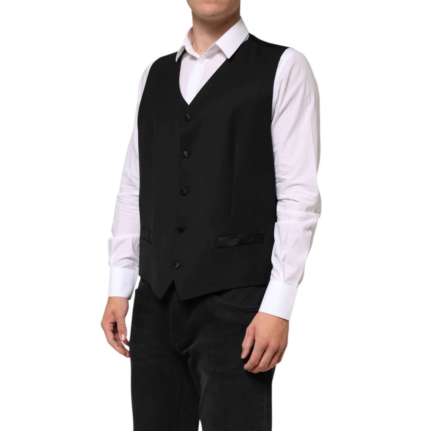 Dolce & Gabbana Black Wool Dress Formal Men Waistcoat Vest TSH90803-56