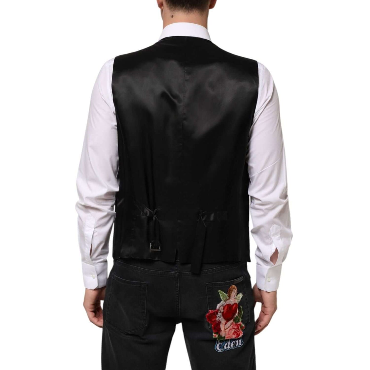 Dolce & Gabbana Black Wool Dress Formal Men Waistcoat Vest TSH90803-56