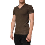 Dolce & Gabbana Dark Brown Cotton Tattered Logo Men T-shirt