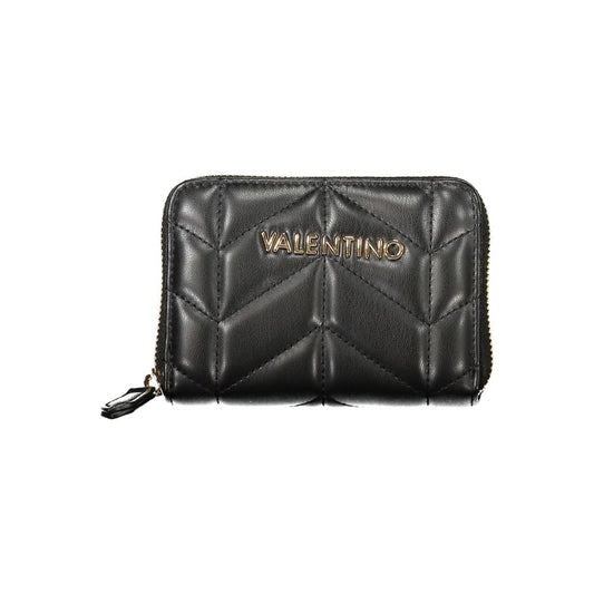 Mario Valentino Black Polyethylene Wallet with zip closure and logo, featuring 6 compartments, coin purse, and card spaces.