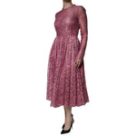 Dolce & Gabbana Pink Floral Lace Long Sleeve Midi Dress DR281191-36