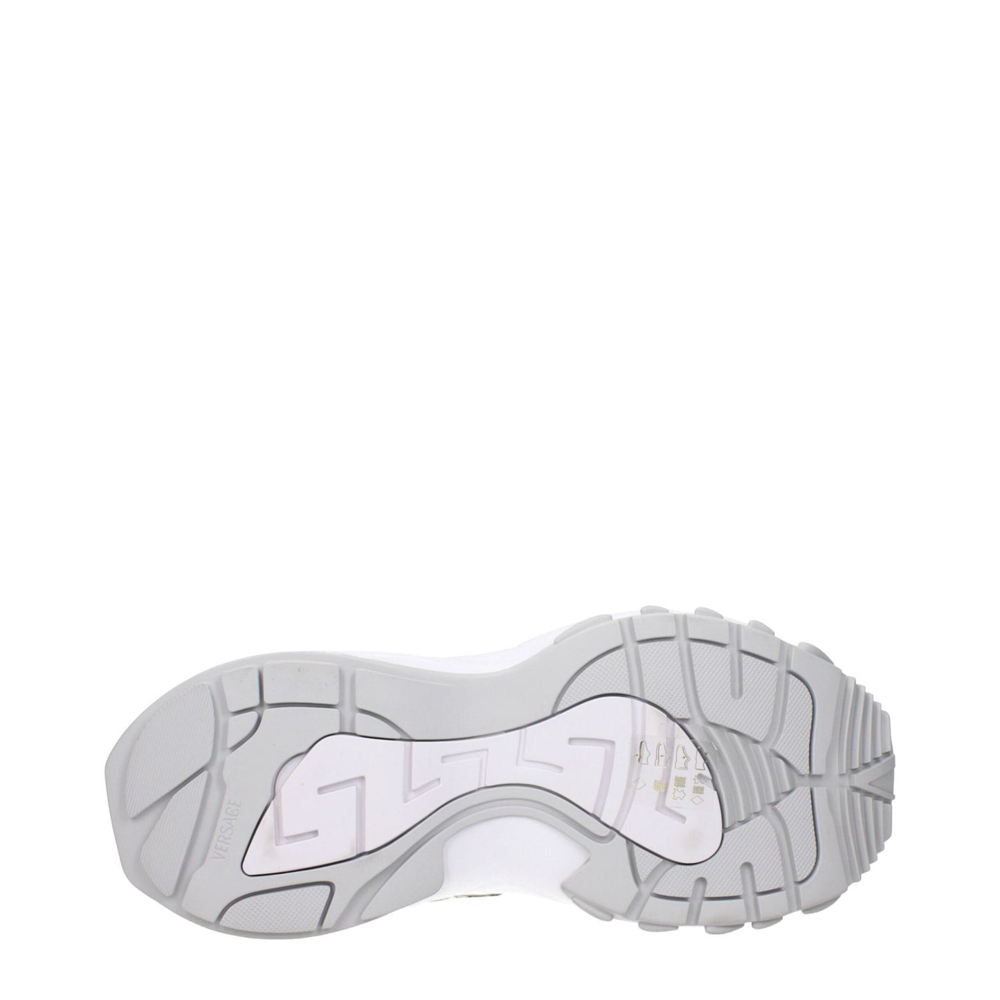 Bottom view of Versace Gold Fabric Low Top Sneakers showing sole design, luxurious craftsmanship, and brand detailing.