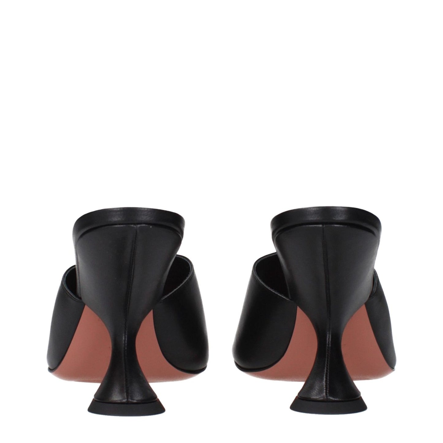 Back view of Amina Muaddi Black Leather Stiletto Heel Sandals showcasing elegant design and craftsmanship.