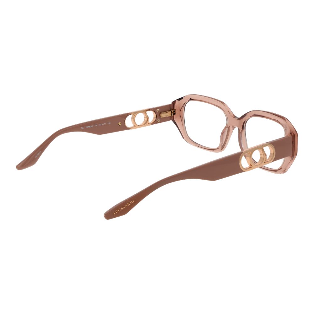 Trussardi Pink Acetate Glasses (Frames) with rose full-rim square design and branded temples for women.