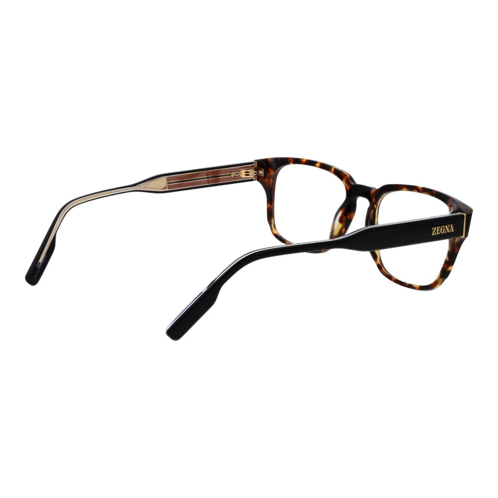 Ermenegildo Zegna Brown Acetate Glasses (Frames) with full-rim, rectangular shape and branded case.