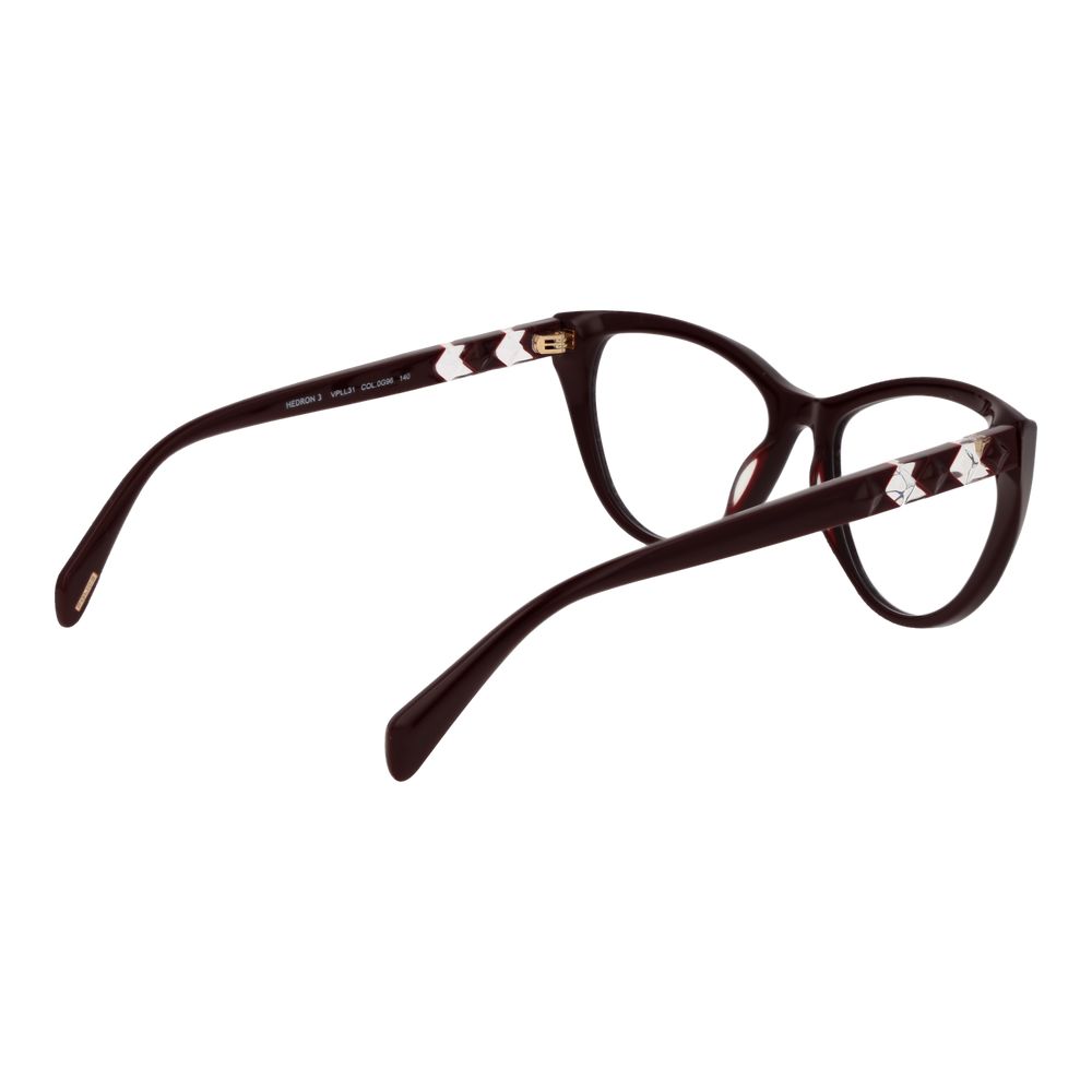 Police Burgundy Plastic Glasses (Frames) for women, full-rim cat eye style, branded case included, plastic frame with demo lenses.
