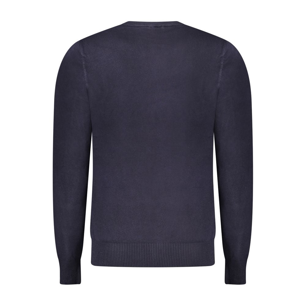 Alt Tag: Back view of Rifle Blue Nylon Sweater with embroidery logo, ideal long-sleeved crew neck style for casual wear.