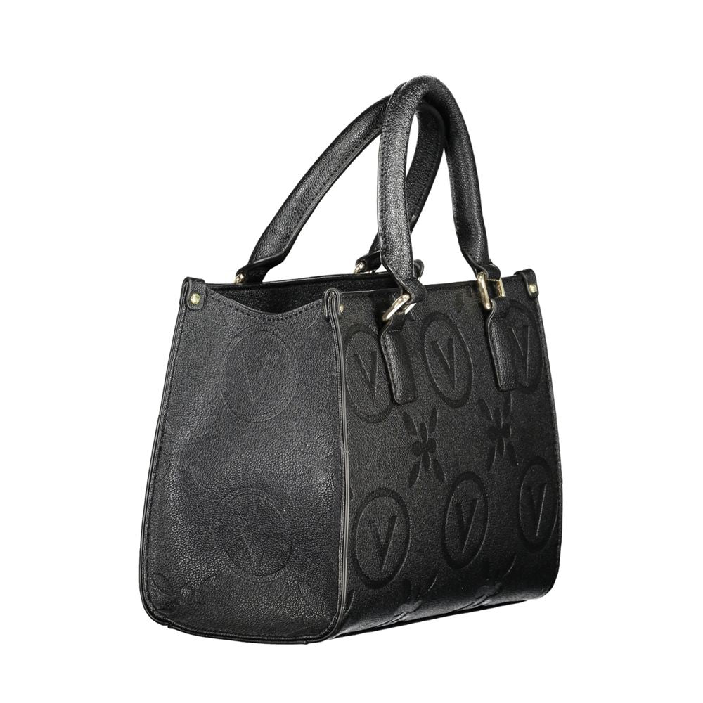 Mario Valentino Black Polyethylene Handbag with handles and removable straps, featuring logo and zip closure.