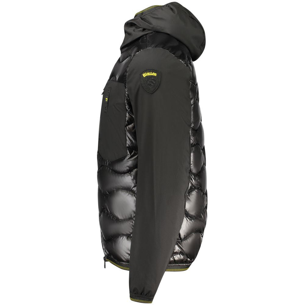 Blauer Black Polyamide Jackets & Coat with hood, long sleeves, 3 external pockets, and contrasting details. Side view.